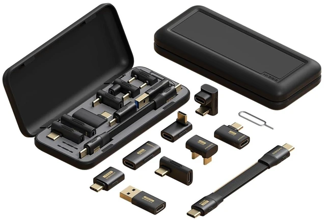 Main image of Hagibis USB-C Adapter Kit, Multifunction 80Gbps 240W 8K@60Hz USB4 V2.0 Type-C Right Angle Adapter 90 Degree Convertor Set Magnetic Storage Case with USB4 Cable and SIM Card Eject Pin