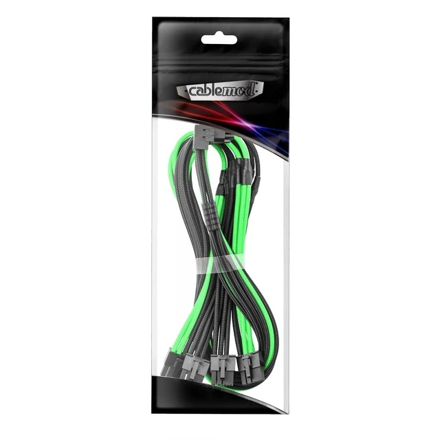 Alt view image 3 of 3 - CableMod Pro ModMesh 12V-2x6 PCIe Cable for ASUS (Blk+Lt Grn, 4x8p, 90 A)