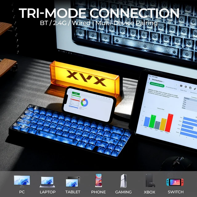 Alt view image 3 of 5 - HITIME XVX M67 60% Wireless Mechanical Gaming Keyboard, Black Forged Carbon