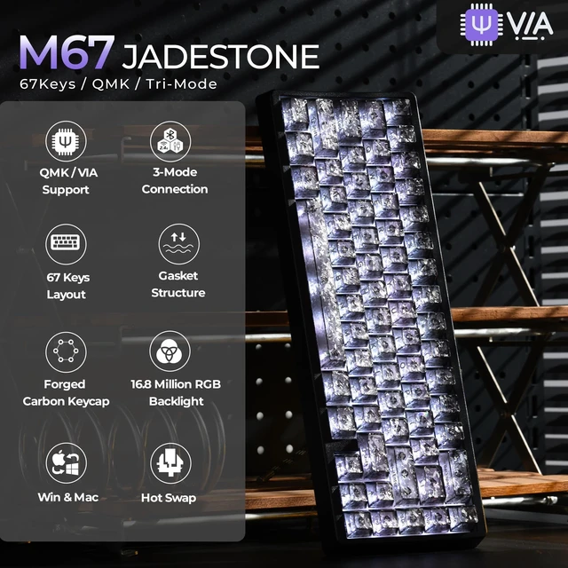 Alt view image 2 of 5 - HITIME XVX M67 60% Wireless Mechanical Gaming Keyboard, Black Forged Carbon