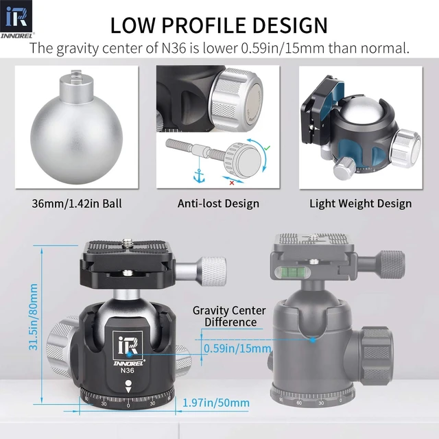 Alt view image 4 of 5 - INNOREL 62 inches 10 Layers Carbon Fiber Camera Tripod Monopod with 360 Degree Low Gravity Center Ball Head, two 1/4 inch Quick Shoe Plates, Carry Bag for DSLR, Video, Load up to 26 pounds (RT55C+N36)