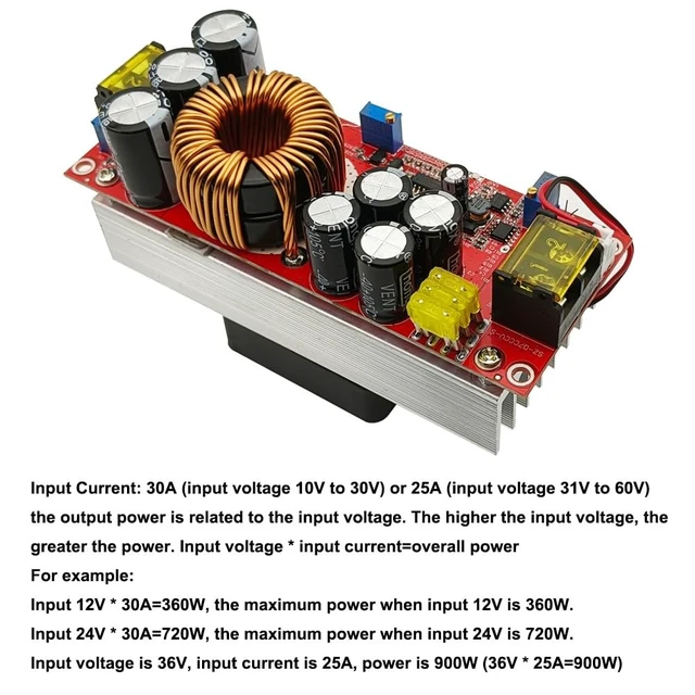 Alt view image 3 of 5 - Haldzemo 1500W 30A Adjustable Voltage DC 10-60V to 12-90V Boost Converter Constant Current Step Up Power Supply Module with Fan