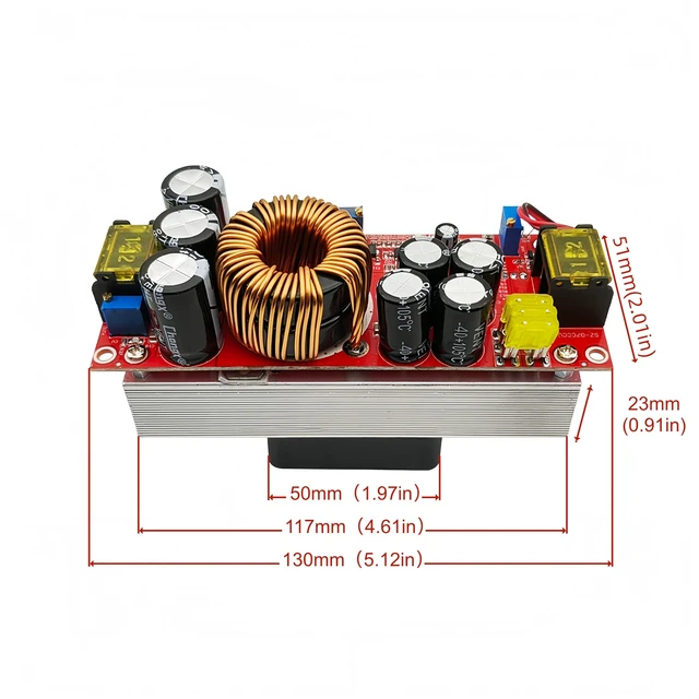 Alt view image 5 of 5 - Haldzemo 1500W 30A Adjustable Voltage DC 10-60V to 12-90V Boost Converter Constant Current Step Up Power Supply Module with Fan