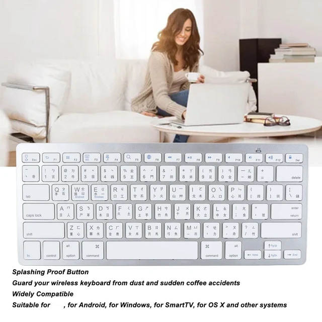 Alt view image 2 of 5 - BT Bilingual Keyboard, Ergonomic Slim Wireless Keyboard with Scissor Switch for PC Laptop Tablet Smartphone Silver ABS Aluminum Alloy 28.5 x 12 x 2cm