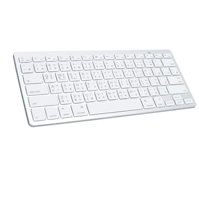 Alt view image 5 of 5 - BT Bilingual Keyboard, Ergonomic Slim Wireless Keyboard with Scissor Switch for PC Laptop Tablet Smartphone Silver ABS Aluminum Alloy 28.5 x 12 x 2cm