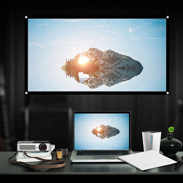 Alt view image 3 of 5 - 16 : 9 Projection Screen, Foldable Portable Projector Movies Screens for Home Theater Outdoor Indoor White Projector Curtain Projection Screen Designed with Black Edging and Hanging Holes(60 inches)