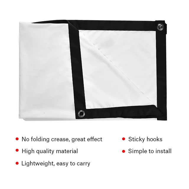 Alt view image 4 of 5 - 16 : 9 Projection Screen, Foldable Portable Projector Movies Screens for Home Theater Outdoor Indoor White Projector Curtain Projection Screen Designed with Black Edging and Hanging Holes(60 inches)