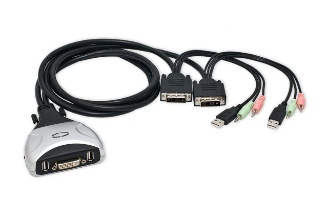 Main image of 2 Port KVM Switch 1920 X 1200 - DVI W/ Audio and USB 2.0 Hub Display/ Screen KVM Switch - DVI 3.9 ft Cables