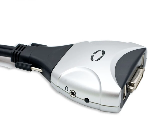 Alt view image 2 of 5 - 2 Port KVM Switch 1920 X 1200 - DVI W/ Audio and USB 2.0 Hub Display/ Screen KVM Switch - DVI 3.9 ft Cables