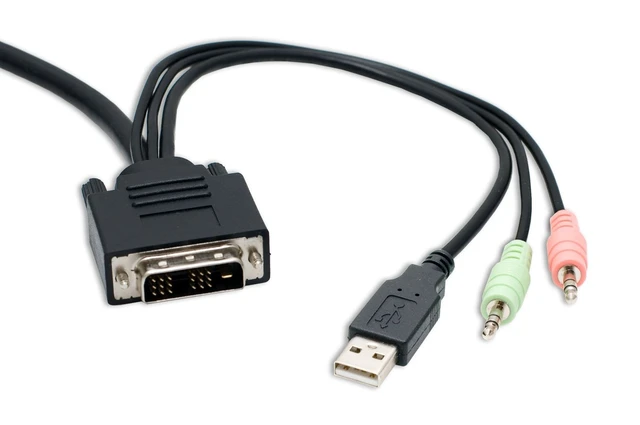 Alt view image 5 of 5 - 2 Port KVM Switch 1920 X 1200 - DVI W/ Audio and USB 2.0 Hub Display/ Screen KVM Switch - DVI 3.9 ft Cables
