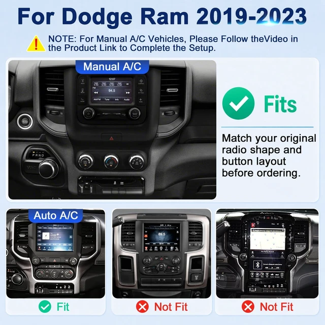 Alt view image 3 of 5 - CIGKTSEIN 10" Radio for 2019-2023 Ram 1500/2500/3500, Auto A/C Only