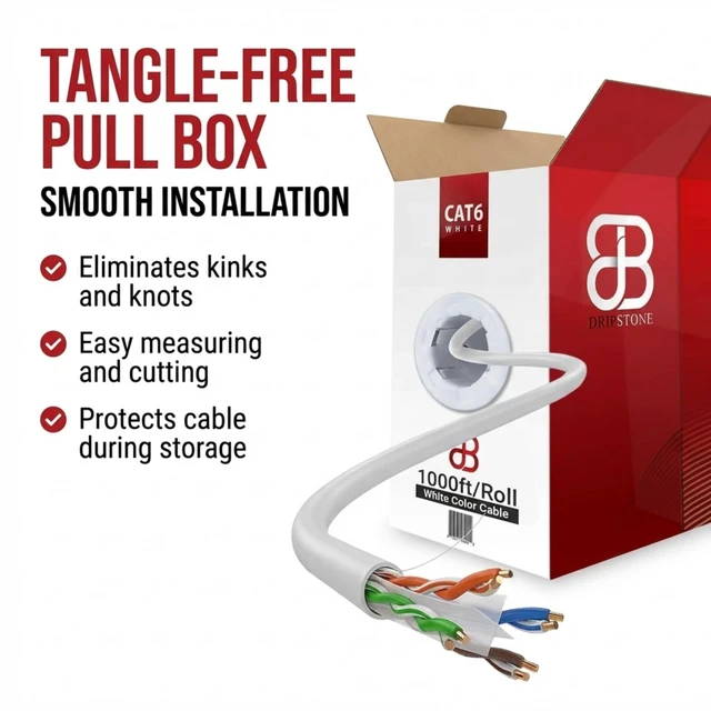 Alt view image 3 of 5 - DRIPSTONE CAT6 1000ft Bulk Ethernet Cable 23AWG Solid CCA UTP 0.57mm White