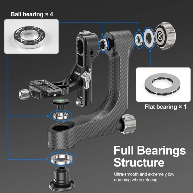 Alt view image 2 of 5 - Heavy Duty Carbon Fiber Gimbal Tripod Head for Camera, Telephoto Lenses