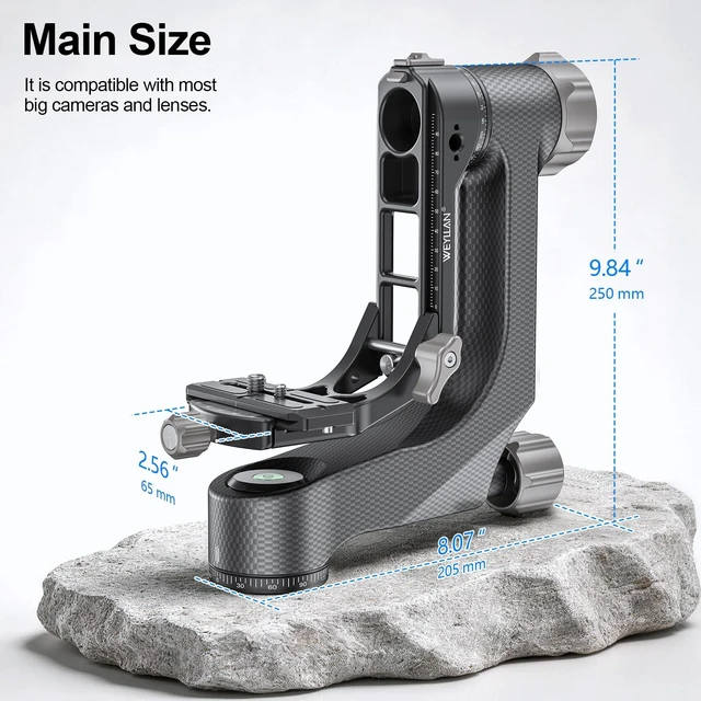Alt view image 4 of 5 - Heavy Duty Carbon Fiber Gimbal Tripod Head for Camera, Telephoto Lenses