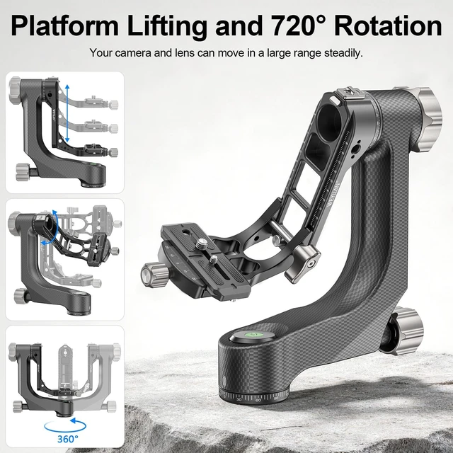 Alt view image 5 of 5 - Heavy Duty Carbon Fiber Gimbal Tripod Head for Camera, Telephoto Lenses
