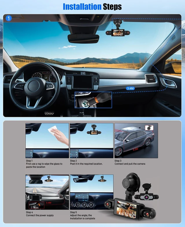 Alt view image 5 of 5 - 360 4 Channel Dash Cam Front and Rear Left Right Camera for Cars