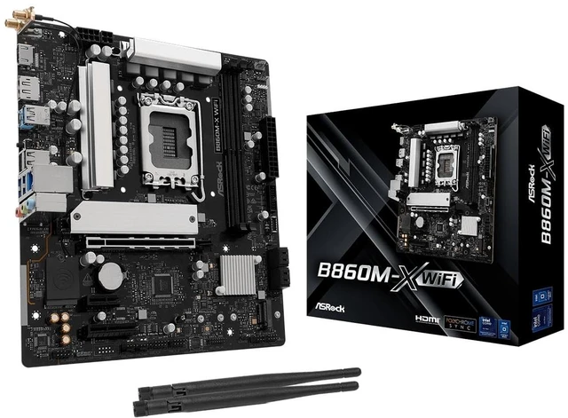 Main image of ASRock B860M X WiFi 6E DDR5 up to 9066+ (OC) MHz 128GB M.2 B860 LGA1851 Micro ATX Motherboard Intel Core Ultra(Series 2) BIOS Flashback SATA3 6.0 Gb/s PCIe 4.0 x16 Realtek 2.5G LAN 7 x USB 3.2