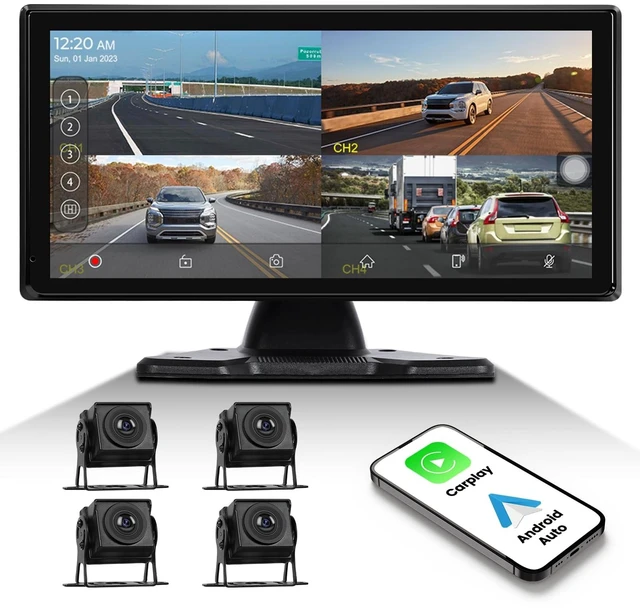 Main image of 1080P 4K RV Backup Camera System Portable Wireless Apple Carplay/Android Auto Mirror Link Smart Player 10.36 inch Touchscreen Reverse Monitor DVR Loop Recording 4 Split Screen Bluetooth USB TF