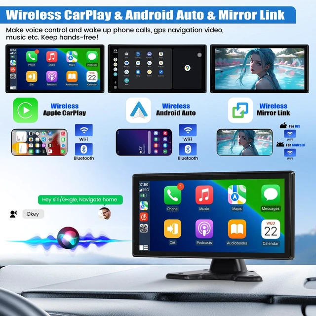 Alt view image 3 of 5 - 1080P 4K RV Backup Camera System Portable Wireless Apple Carplay/Android Auto Mirror Link Smart Player 10.36 inch Touchscreen Reverse Monitor DVR Loop Recording 4 Split Screen Bluetooth USB TF
