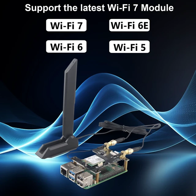 Alt view image 2 of 5 - ZDE ZP590C PCIe to M.2 E Key HAT Magnetic Base Antenna PCIE to WiFi7 6 6E 5 Module Adapter Expansion Board for Raspberry Pi 5 Support Google TPU WiFi 7 BE200 WIFI6E AX210 MT7922 WIFI6 AX200