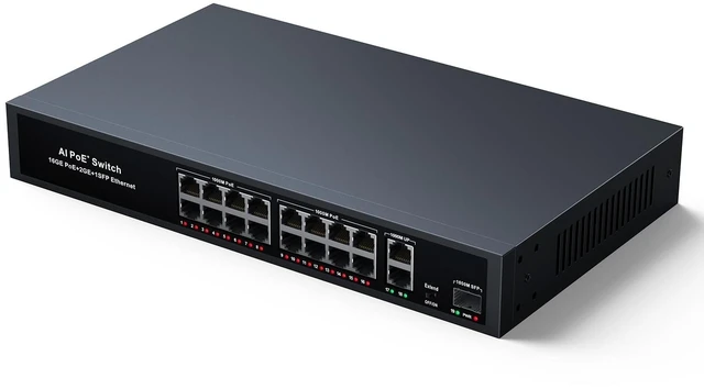 Main image of 19-Port PoE Ethernet Switch, 16 POE+@300W + 2 Gigabit Uplink + 1 SFP Slot