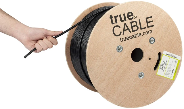 Main image of TRUE CABLE Cat6A Riser (CMR), Bulk Ethernet Cable, 1000ft, Black, 23AWG Solid Bare Copper, Unshielded Twisted Pair (U/UTP), 750MHz, PoE++ 100W, ETL Listed