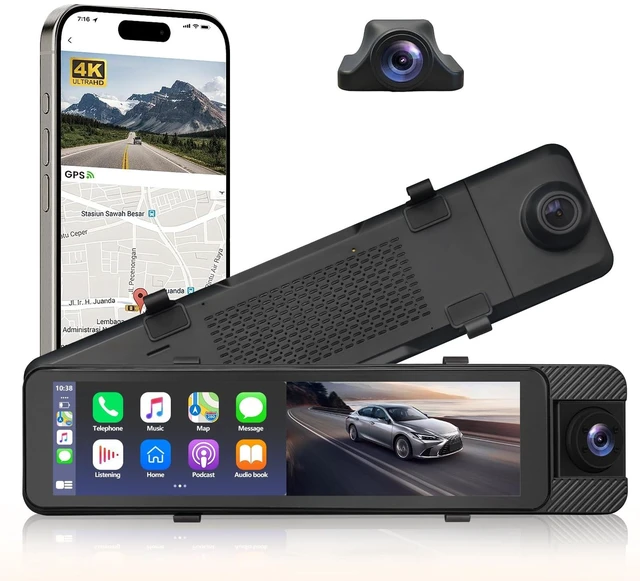 Main image of 11" Rear View Mirror Dash Cam with Wireless CarPlay & Android Auto