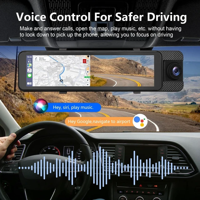Alt view image 3 of 5 - 11" Rear View Mirror Dash Cam with Wireless CarPlay & Android Auto