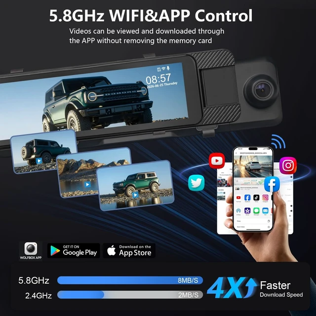 Alt view image 4 of 5 - 11" Rear View Mirror Dash Cam with Wireless CarPlay & Android Auto