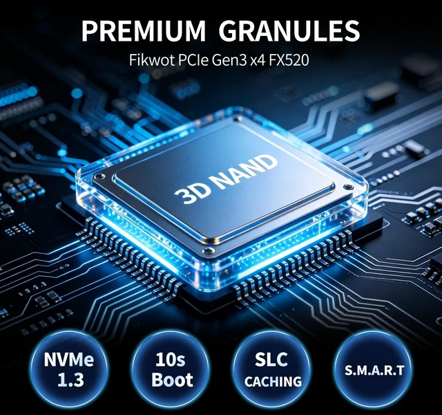 Alt view image 3 of 5 - Fikwot M.2 SSD 128GB NVMe SSD M2 2280 PCIe Gen3 x4, Up to 1100MB/s, Internal Solid State Drive with Composite Cooling Sticker, 3D NAND, for Laptop PC Desktop, FX520