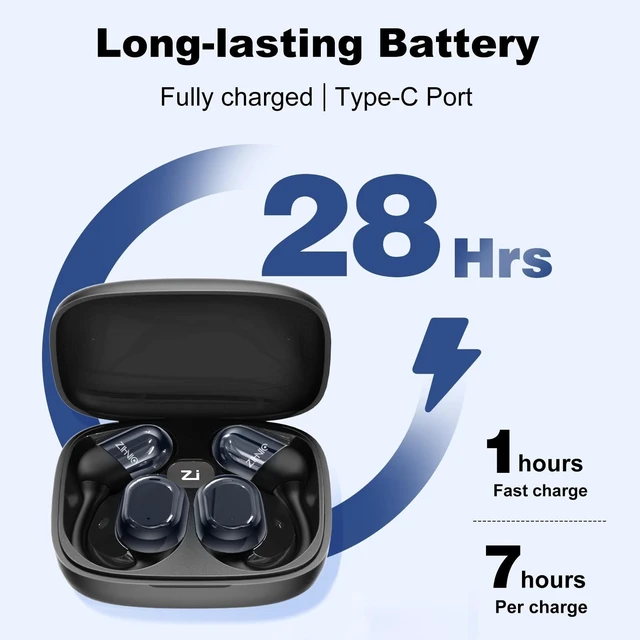 Alt view image 2 of 5 - ZIHNIC Wireless Bluetooth Earphones Ear Hooks IPX5 iOS Android Black