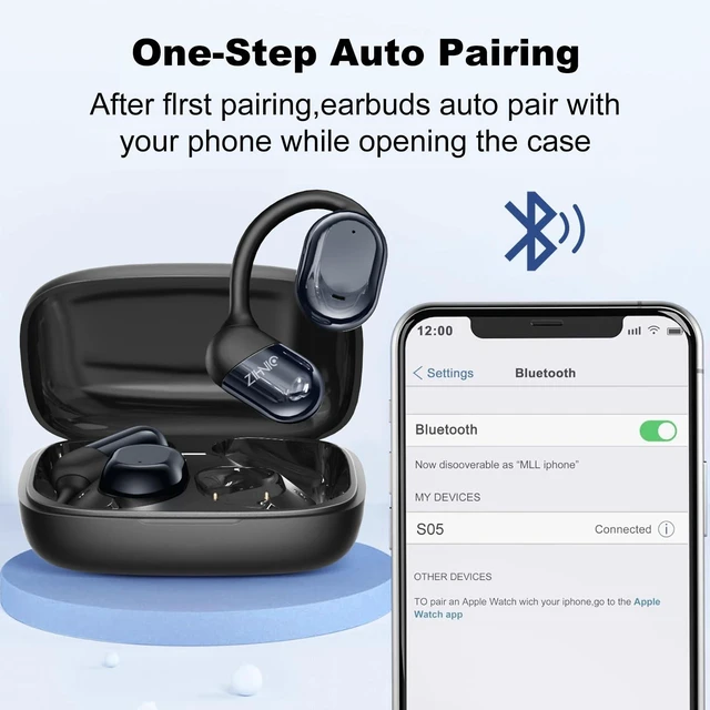 Alt view image 3 of 5 - ZIHNIC Wireless Bluetooth Earphones Ear Hooks IPX5 iOS Android Black