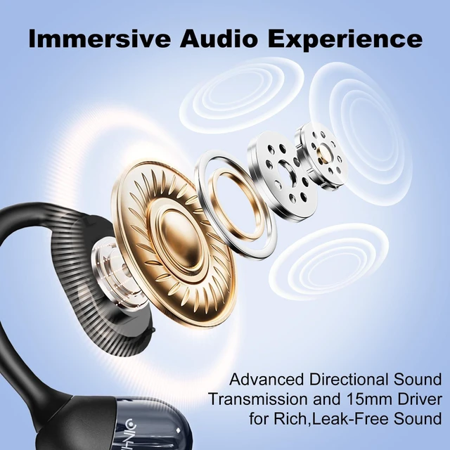 Alt view image 5 of 5 - ZIHNIC Wireless Bluetooth Earphones Ear Hooks IPX5 iOS Android Black