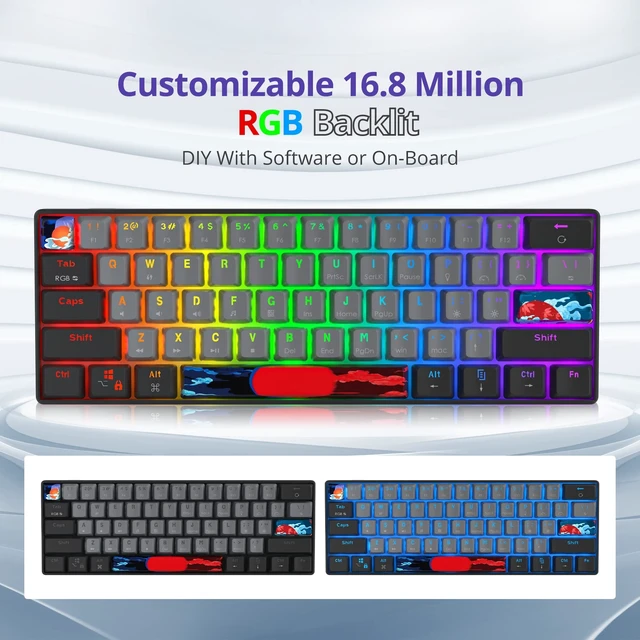 Alt view image 4 of 5 - Fogruaden 60% Mechanical Gaming Keyboard, 61 Keys, RGB Backlit, Compact 60 Percent Wired Keyboard for Win/Mac PC Gamer, Easy to Carry on Trip (61Dolch-BlueSwitch-RGB)