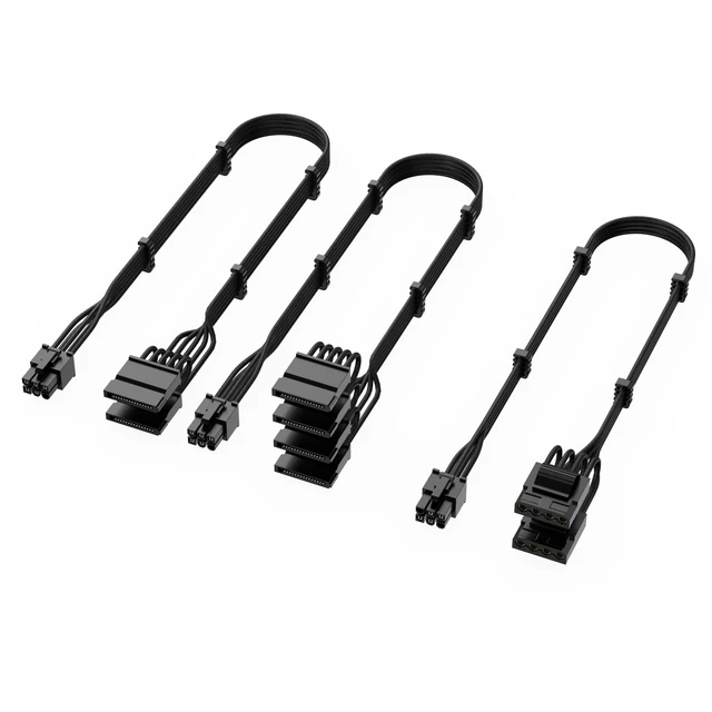 Alt view image 4 of 5 - X-Enlazar PSU Cable Kit for ASUS Power Supplies - 90-Degree Connectors, Individually Sleeved with Braiding & Combs, 16AWG Wire, 9-Piece Kit, Type-B PCIe GPU Connectors - Black
