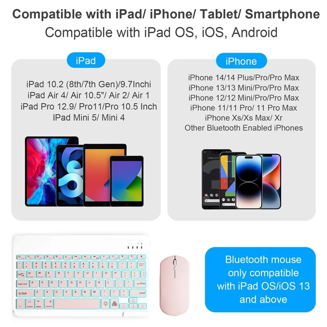Alt view image 2 of 5 - TopPerfekt Slim Lightweight Bluetooth Keyboard with 7-Color Backlit Compatible and Mouse Wireless, Rechargeable Mini Small Travel, for iPad Pro Air Mini, Tablet iOS Android Windows Computer - P