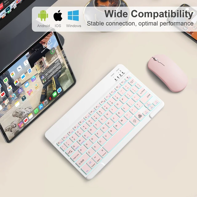 Alt view image 5 of 5 - TopPerfekt Slim Lightweight Bluetooth Keyboard with 7-Color Backlit Compatible and Mouse Wireless, Rechargeable Mini Small Travel, for iPad Pro Air Mini, Tablet iOS Android Windows Computer - P