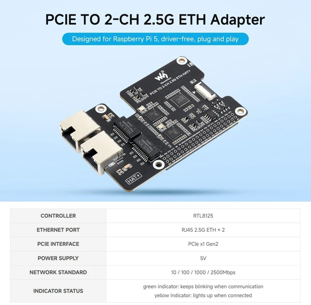 Alt view image 3 of 5 - Waveshare PCIe to 2-CH 2.5G ETH, Equipped with Dual RTL8125, Driver Free