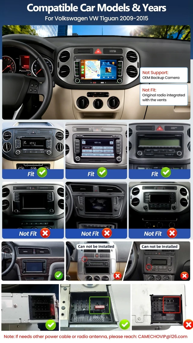 Alt view image 2 of 5 - Car Stereo for Volkswagen VW Tiguan 2009-2015 with Wireless Apple CarPlay Android Auto, 7" HD Touchscreen Car Radio with Bluetooth, Backup Camera, FM AM RDS, Mirror Link, EQ/USB, Remote Control