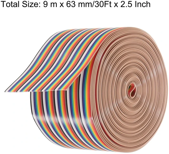 Alt view image 2 of 5 - MECCANIXITY 1 Pcs 50 Pin Flat Rainbow Ribbon Cable 30 Ft 1.27mm Pitch Breadboard Jumper Wires for Electronic Projects