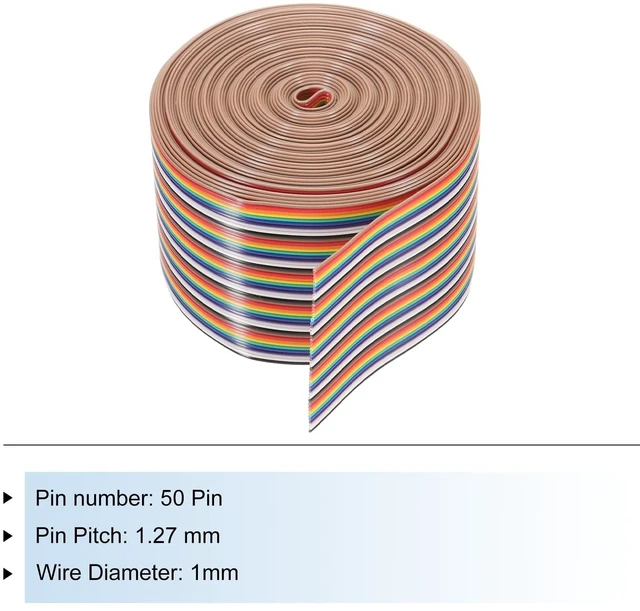 Alt view image 3 of 5 - MECCANIXITY 1 Pcs 50 Pin Flat Rainbow Ribbon Cable 30 Ft 1.27mm Pitch Breadboard Jumper Wires for Electronic Projects