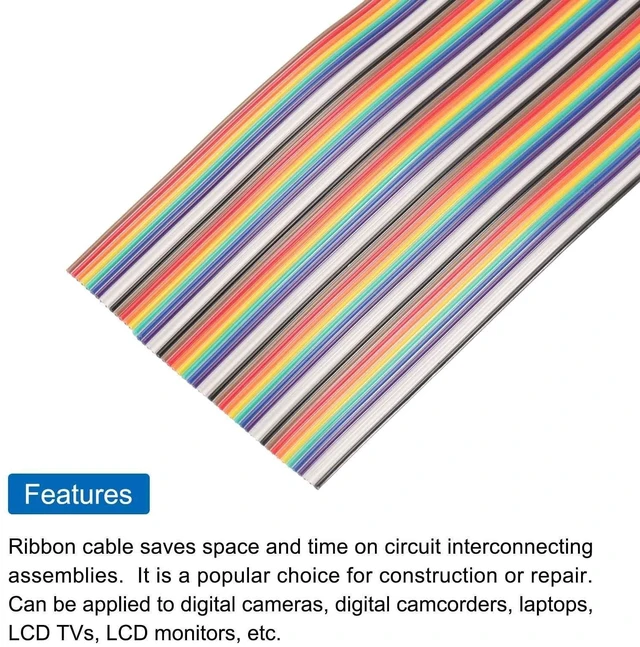 Alt view image 4 of 5 - MECCANIXITY 1 Pcs 50 Pin Flat Rainbow Ribbon Cable 30 Ft 1.27mm Pitch Breadboard Jumper Wires for Electronic Projects