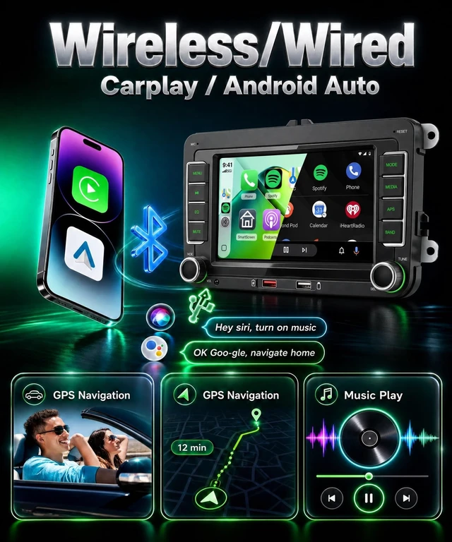 Alt view image 4 of 5 - Rimoody Car Radio Stereo Carplay for VW Passat Jetta Tiguan Golf EOS Polo