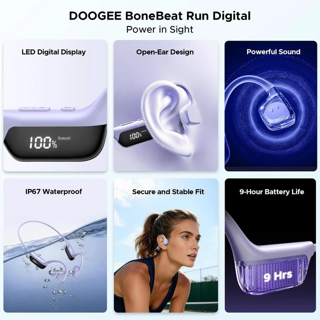 Alt view image 2 of 5 - BoneBeat RunDigital Bone Conduction Bluetooth Sport Headphones, Purple