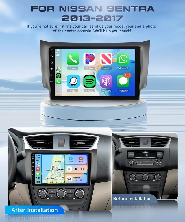Alt view image 2 of 5 - Car Stereo for Nissan Sentra 2013-2017 Radio with Wireless Carplay