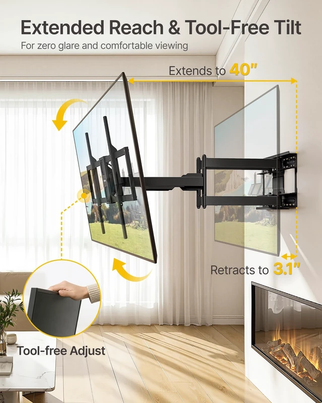 Alt view image 2 of 5 - monTEK XL 40 Long Arm TV Wall Mount for 60-140 inch TVs up to 275 lbs