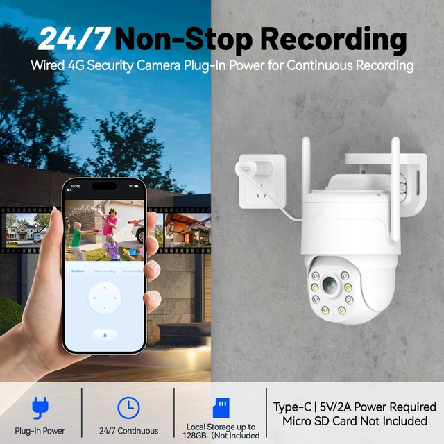 Alt view image 2 of 5 - runofast 4G LTE Cellular Security Camera Indoor, No WiFi Needed for Outdoor, Plug-in Powered, Pan-Tilt Rotation, Motion Detection Two-Way Talk, Remote Control,Unlimited Data Built-in eSIM