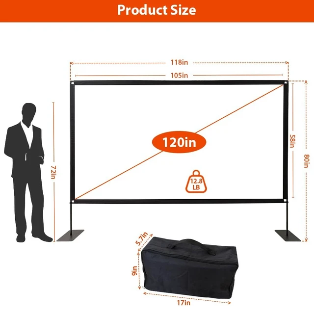 Alt view image 3 of 5 - Projector Screen with Stand, Tool Free 120 inch Outdoor 16:9 4K Front Rear HD Portable Projector Screen Indoor Foldable Movie Screen with Carry Bag, Sandbag for Home Backyard, Camping, Theater