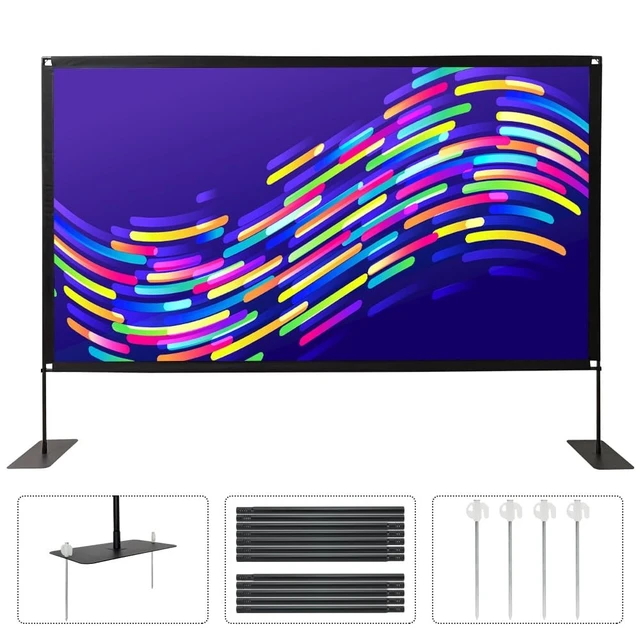 Alt view image 4 of 5 - Projector Screen with Stand, Tool Free 120 inch Outdoor 16:9 4K Front Rear HD Portable Projector Screen Indoor Foldable Movie Screen with Carry Bag, Sandbag for Home Backyard, Camping, Theater