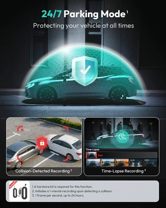 Alt view image 2 of 5 - BOTSLAB G300H Plus 4K Hardwire Kit Dash cam Front and Rear, STARVIS 2, App